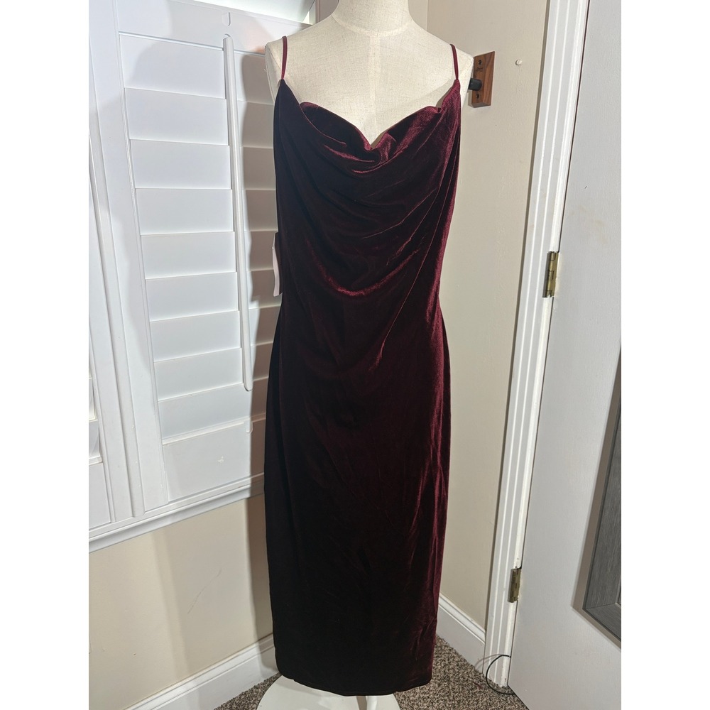 Jenny Yoo Collection Bentley Velvet Midi Dress 12 Burgundy Cowl Neck Glam NWOT